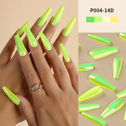 24Pcs/Box Ballerina Press on Nails Tips False Nail Art Full Cover Detachable Artificial Fake Nails Metal Mirror Powder Design
