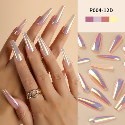 24Pcs/Box Ballerina Press on Nails Tips False Nail Art Full Cover Detachable Artificial Fake Nails Metal Mirror Powder Design