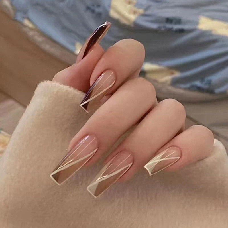 24Pcs/Box Sweet Short Round/Square Head False Nail Art Full Cover Detachable Artificial Fake Nails Ballerina Press on Nails Tips