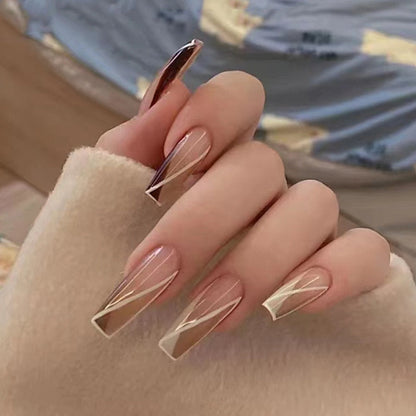 24Pcs/Box Sweet Short Round/Square Head False Nail Art Full Cover Detachable Artificial Fake Nails Ballerina Press on Nails Tips