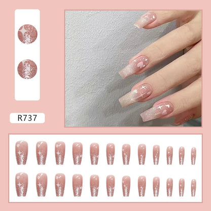 24Pcs/Box Sweet Short Round/Square Head False Nail Art Full Cover Detachable Artificial Fake Nails Ballerina Press on Nails Tips