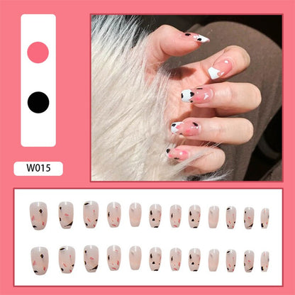 24Pcs/Box White French Fake Nails Press on Long XL Length Rhinestone Design False Nails Full Cover Acrylic Nail Tips