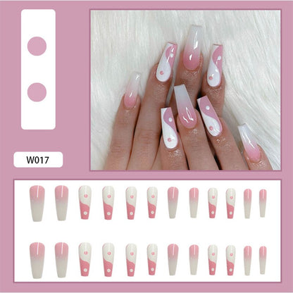 24Pcs/Box White French Fake Nails Press on Long XL Length Rhinestone Design False Nails Full Cover Acrylic Nail Tips
