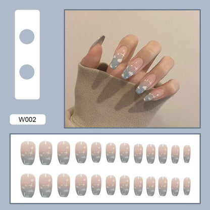 24Pcs/Box White French Fake Nails Press on Long XL Length Rhinestone Design False Nails Full Cover Acrylic Nail Tips