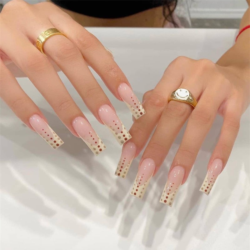 24Pcs/Box White French Fake Nails Press on Long XL Length Rhinestone Design False Nails Full Cover Acrylic Nail Tips