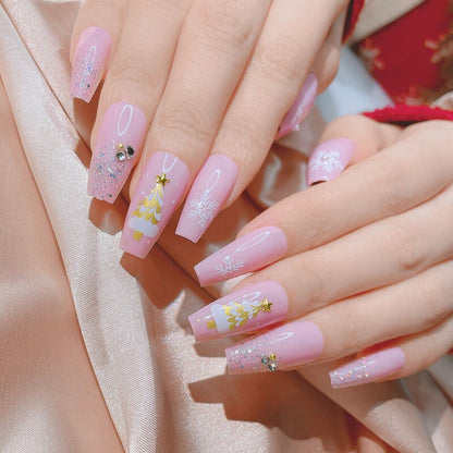 24Pcs/Box White French Fake Nails Press on Long XL Length Rhinestone Design False Nails Full Cover Acrylic Nail Tips