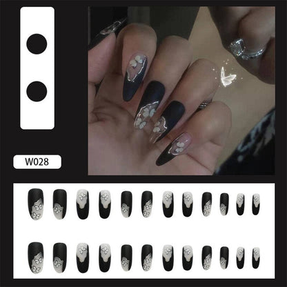 24Pcs/Box White French Fake Nails Press on Long XL Length Rhinestone Design False Nails Full Cover Acrylic Nail Tips
