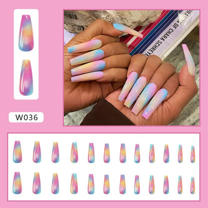 24Pcs/Box White French Fake Nails Press on Long XL Length Rhinestone Design False Nails Full Cover Acrylic Nail Tips