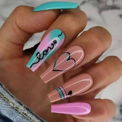 24Pcs Christmas Exclusive False Nails Wearable Long Xmas Style Fake Nails Elk Snowflake Design Full Cover Press on Nail tips