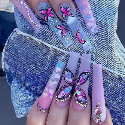24Pcs Christmas Exclusive False Nails Wearable Long Xmas Style Fake Nails Elk Snowflake Design Full Cover Press on Nail tips