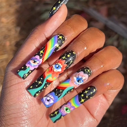 24Pcs Christmas Exclusive False Nails Wearable Long Xmas Style Fake Nails Elk Snowflake Design Full Cover Press on Nail tips