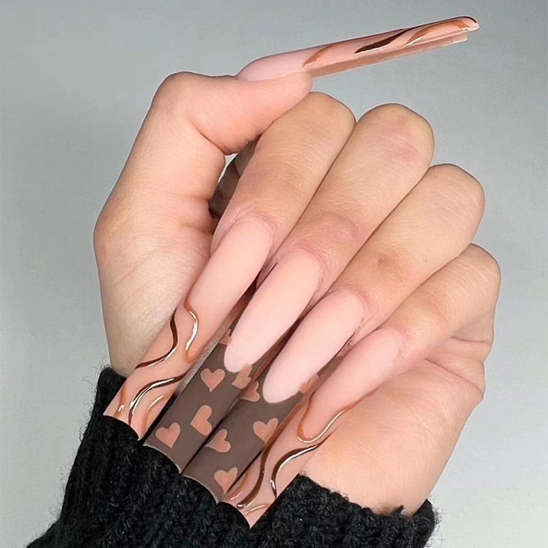 24Pcs Christmas Exclusive False Nails Wearable Long Xmas Style Fake Nails Elk Snowflake Design Full Cover Press on Nail tips