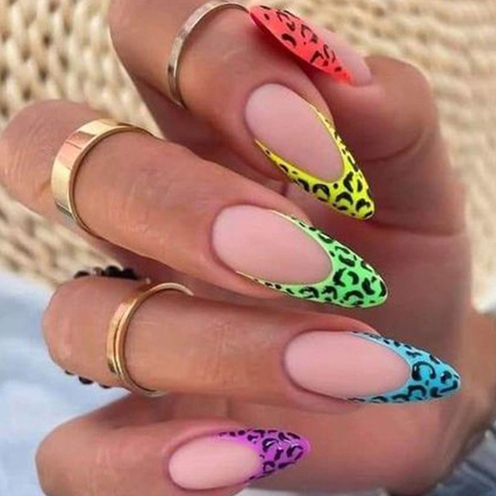 24Pcs Detachable Almond French Full Cover False Nails Silver Butterfly Lines Stiletto Fake Nials Press On Nails DIY Manicure