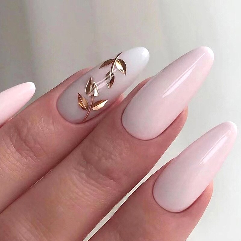 24Pcs Detachable Almond French Full Cover False Nails Silver Butterfly Lines Stiletto Fake Nials Press On Nails DIY Manicure