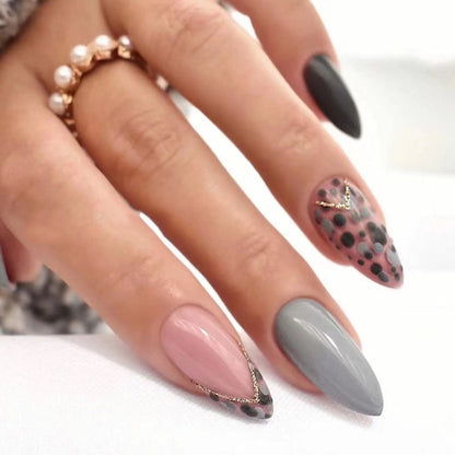 24Pcs Detachable Almond French Full Cover False Nails Silver Butterfly Lines Stiletto Fake Nials Press On Nails DIY Manicure