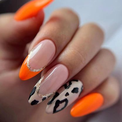 24Pcs Detachable Almond French Full Cover False Nails Silver Butterfly Lines Stiletto Fake Nials Press On Nails DIY Manicure
