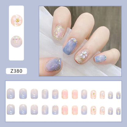 24Pcs Detachable False Nails Rhinestones Blue Wearable Fake Nails Full Cover Nail Tips Fake Nail with Moon Design Press on Nails