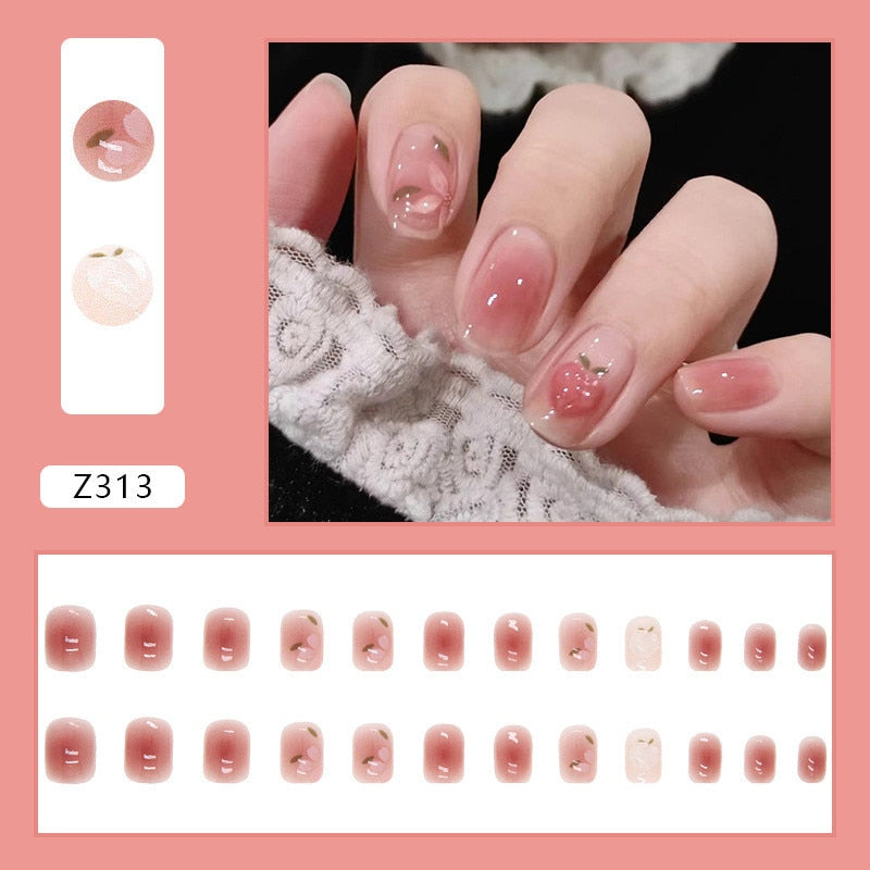 24Pcs Detachable False Nails Rhinestones Blue Wearable Fake Nails Full Cover Nail Tips Fake Nail with Moon Design Press on Nails