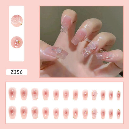 24Pcs Detachable False Nails Rhinestones Blue Wearable Fake Nails Full Cover Nail Tips Fake Nail with Moon Design Press on Nails