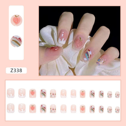 24Pcs Detachable False Nails Rhinestones Blue Wearable Fake Nails Full Cover Nail Tips Fake Nail with Moon Design Press on Nails