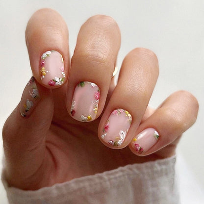 24Pcs False Nails Short Square Head Heart Rhinestone Pearl Full Cover Nail Tips Detachable Fake Nails Press on Nails Manicure