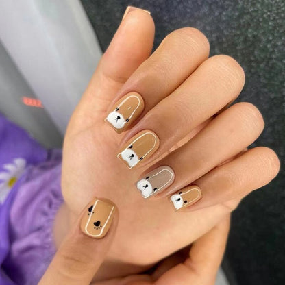 24Pcs False Nails Short Square Head Heart Rhinestone Pearl Full Cover Nail Tips Detachable Fake Nails Press on Nails Manicure