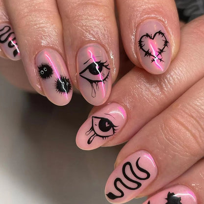 24Pcs Frosting False Nail Tips with Golden Glitter Designs French Rhinestone Manicure Stiletto Fake Nails Set Press on Nails