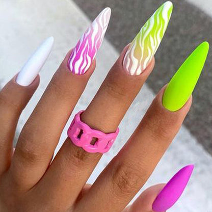 24Pcs Frosting False Nail Tips with Golden Glitter Designs French Rhinestone Manicure Stiletto Fake Nails Set Press on Nails
