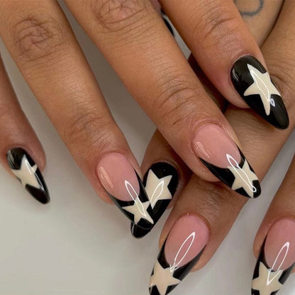 24Pcs Frosting False Nail Tips with Golden Glitter Designs French Rhinestone Manicure Stiletto Fake Nails Set Press on Nails