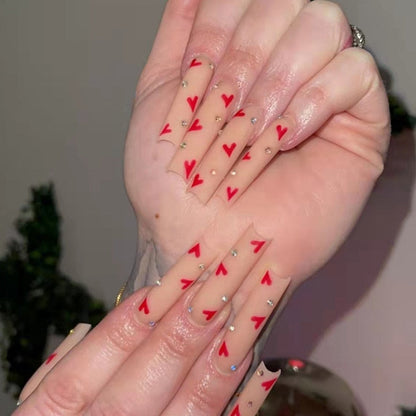 24Pcs Full Cover False Nails with Glue Extra Long Ballerina Coffin Detachable Fake Nails Flower Design Press on Nails Manicure
