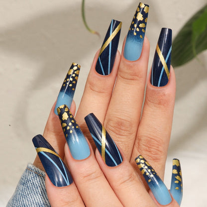 24Pcs Full Cover False Nails with Glue Extra Long Ballerina Coffin Detachable Fake Nails Flower Design Press on Nails Manicure