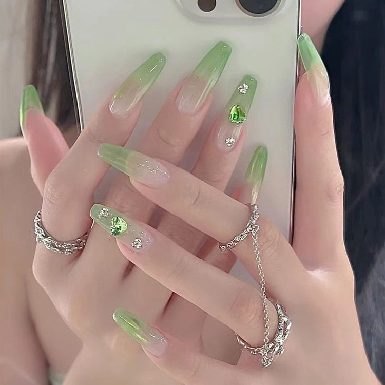 24Pcs Glitter Pink Fake Nails Press on French Set almond Cute Nail Art korean Fake Nails Acrylic Full Cover Tips with Glue