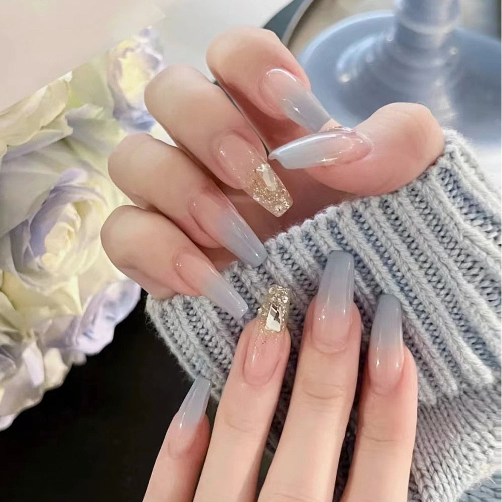 24Pcs Glitter Pink Fake Nails Press on French Set almond Cute Nail Art korean Fake Nails Acrylic Full Cover Tips with Glue