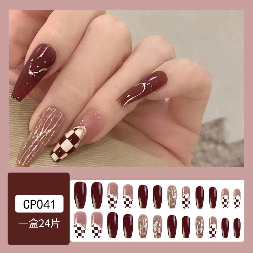 24Pcs Glitter Pink Fake Nails Press on French Set almond Cute Nail Art korean Fake Nails Acrylic Full Cover Tips with Glue
