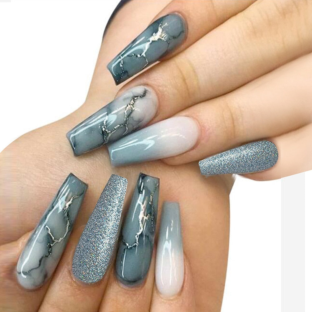 24Pcs Glitter Pink Fake Nails Press on French Set almond Cute Nail Art korean Fake Nails Acrylic Full Cover Tips with Glue