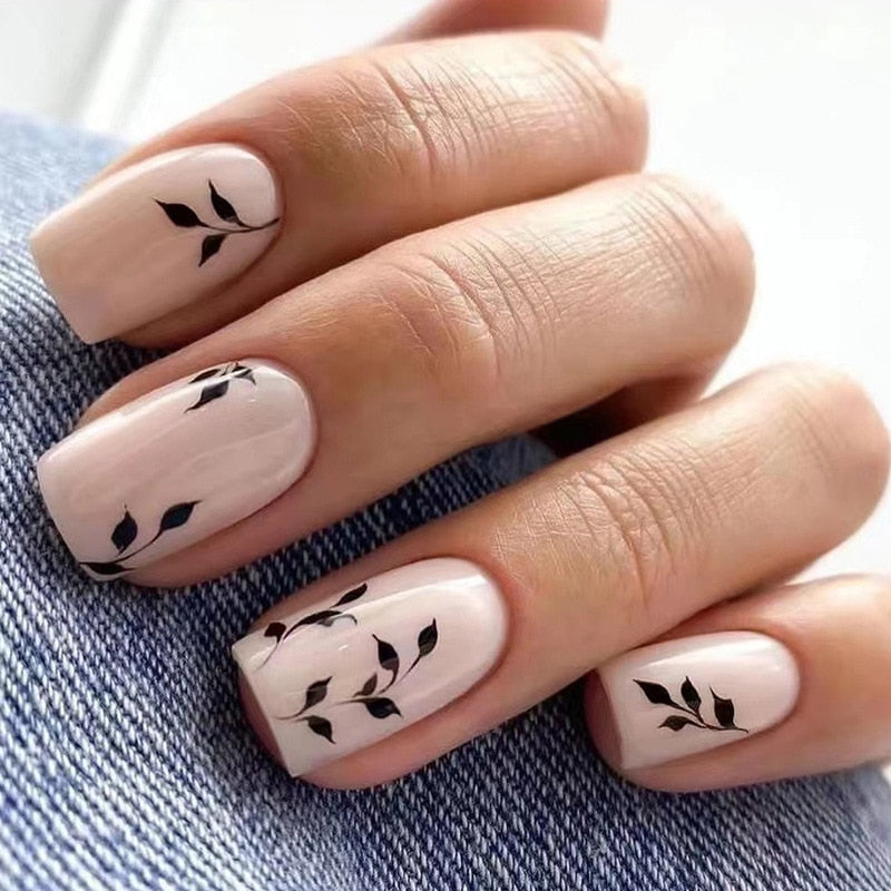 24Pcs Long Ballet False Nails Black Butterfly with French Design Wearable Fake Nails Simple Full Cover Press on Nail Tips Art