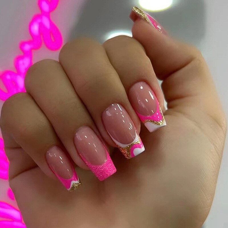 24Pcs Long Ballet False Nails Black Butterfly with French Design Wearable Fake Nails Simple Full Cover Press on Nail Tips Art