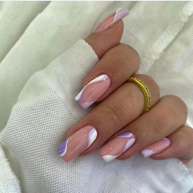 24Pcs Long Ballet False Nails Black Butterfly with French Design Wearable Fake Nails Simple Full Cover Press on Nail Tips Art