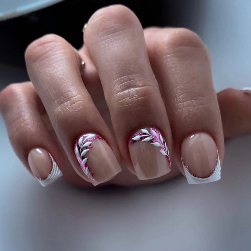 24Pcs Long Ballet False Nails Black Butterfly with French Design Wearable Fake Nails Simple Full Cover Press on Nail Tips Art