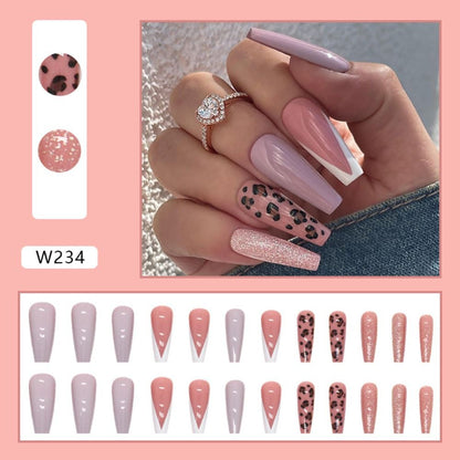 24Pcs Long Coffin False Nails Gold Glitter Sequins Designs Press On Full Cover Fake Nails Tips Wearable Manicure Art Accessories