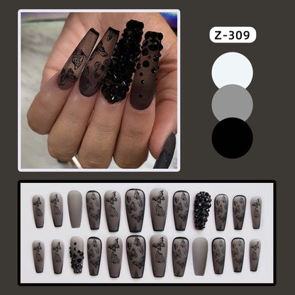 24Pcs Long Coffin False Nails Gold Glitter Sequins Designs Press On Full Cover Fake Nails Tips Wearable Manicure Art Accessories