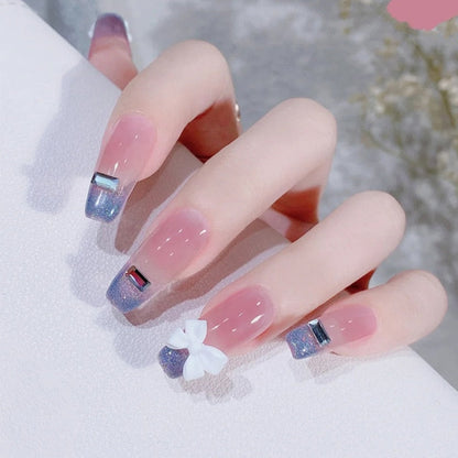 24Pcs Long Coffin Square False Nails Ballet Fake Nails Press on Nails Black Heart Rhinestone Design Glitter Full Cover Nail Tips