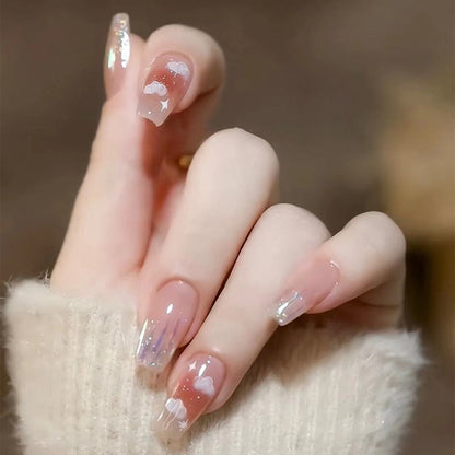 24Pcs Long Coffin Square False Nails Ballet Fake Nails Press on Nails Black Heart Rhinestone Design Glitter Full Cover Nail Tips