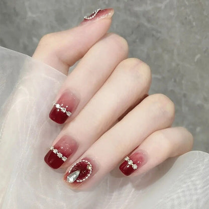 24Pcs Long Coffin Square False Nails Ballet Fake Nails Press on Nails Black Heart Rhinestone Design Glitter Full Cover Nail Tips