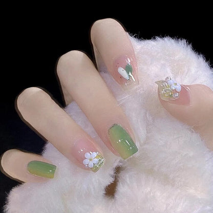 24Pcs Long Coffin Square False Nails Ballet Fake Nails Press on Nails Black Heart Rhinestone Design Glitter Full Cover Nail Tips