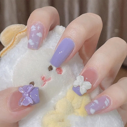 24Pcs Long Coffin Square False Nails Ballet Fake Nails Press on Nails Black Heart Rhinestone Design Glitter Full Cover Nail Tips