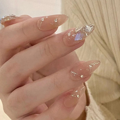 24Pcs Long Coffin Square False Nails Ballet Fake Nails Press on Nails Black Heart Rhinestone Design Glitter Full Cover Nail Tips