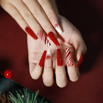24Pcs Marble Gradient Long Coffin False Nails Full Cover Nail Tips Press Glue Detachable Wearable Gold Foil Ballerina Fake Nails