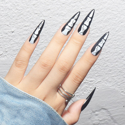 24Pcs Marble Gradient Long Coffin False Nails Full Cover Nail Tips Press Glue Detachable Wearable Gold Foil Ballerina Fake Nails