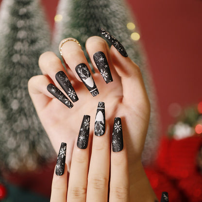 24Pcs Marble Gradient Long Coffin False Nails Full Cover Nail Tips Press Glue Detachable Wearable Gold Foil Ballerina Fake Nails